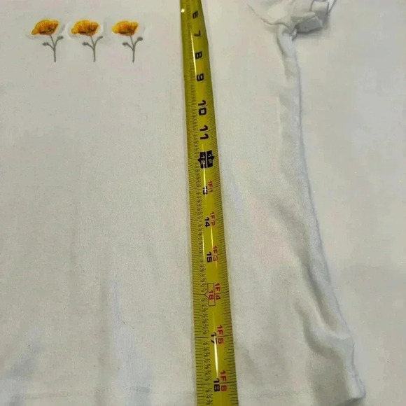 John Galt white short sleeve cropped tee with embroidered flowers on front. - Picture 9 of 10